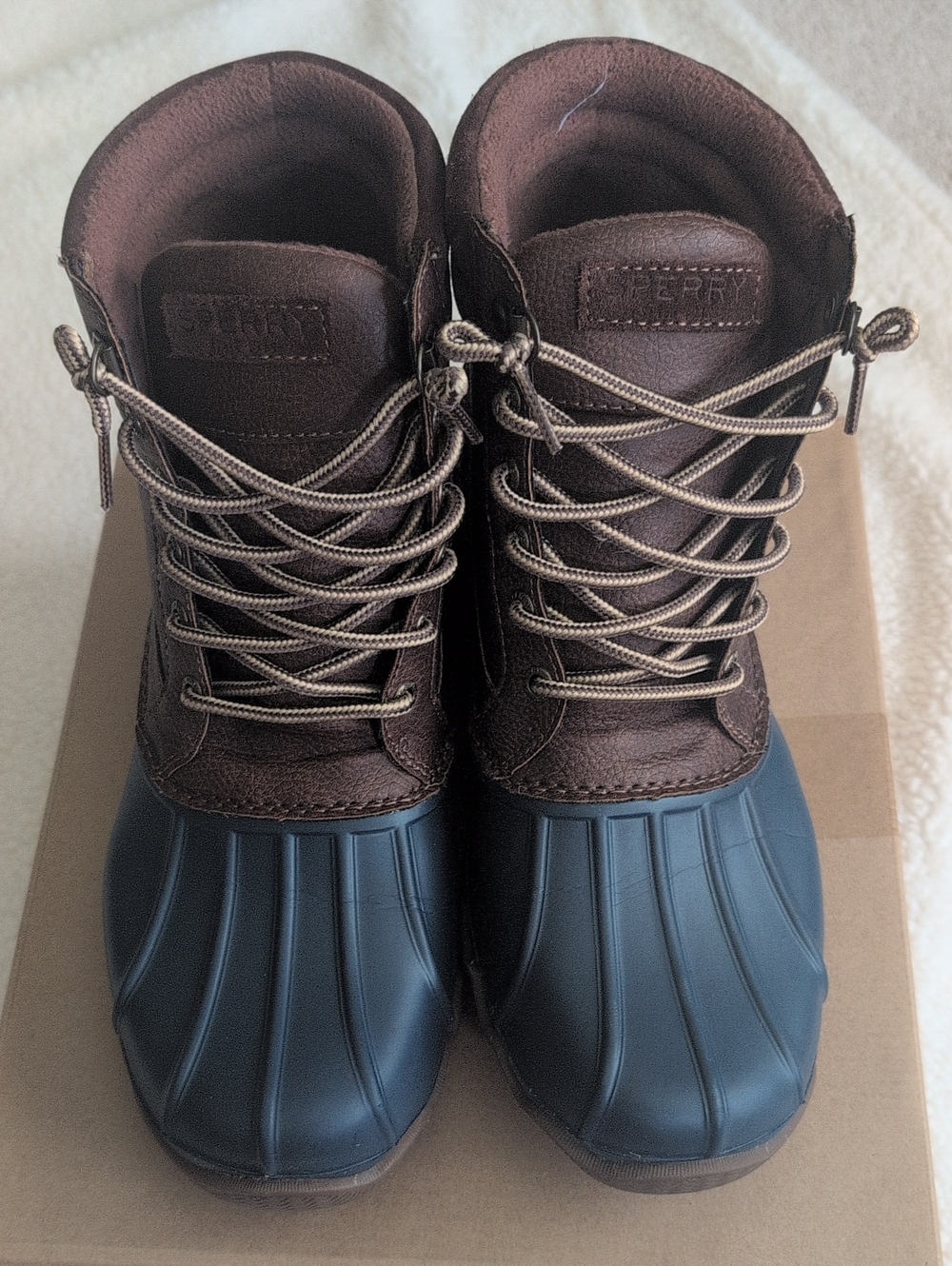 Sperry Brewster Tan & Navy Duck Boots Men's Size 9 Memory Foam